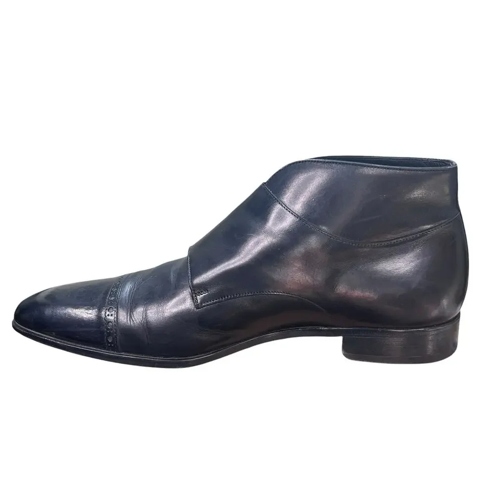 Paul Evans The Heston Double Monk Strap Italy Black Leather Boots Size 12 US 13